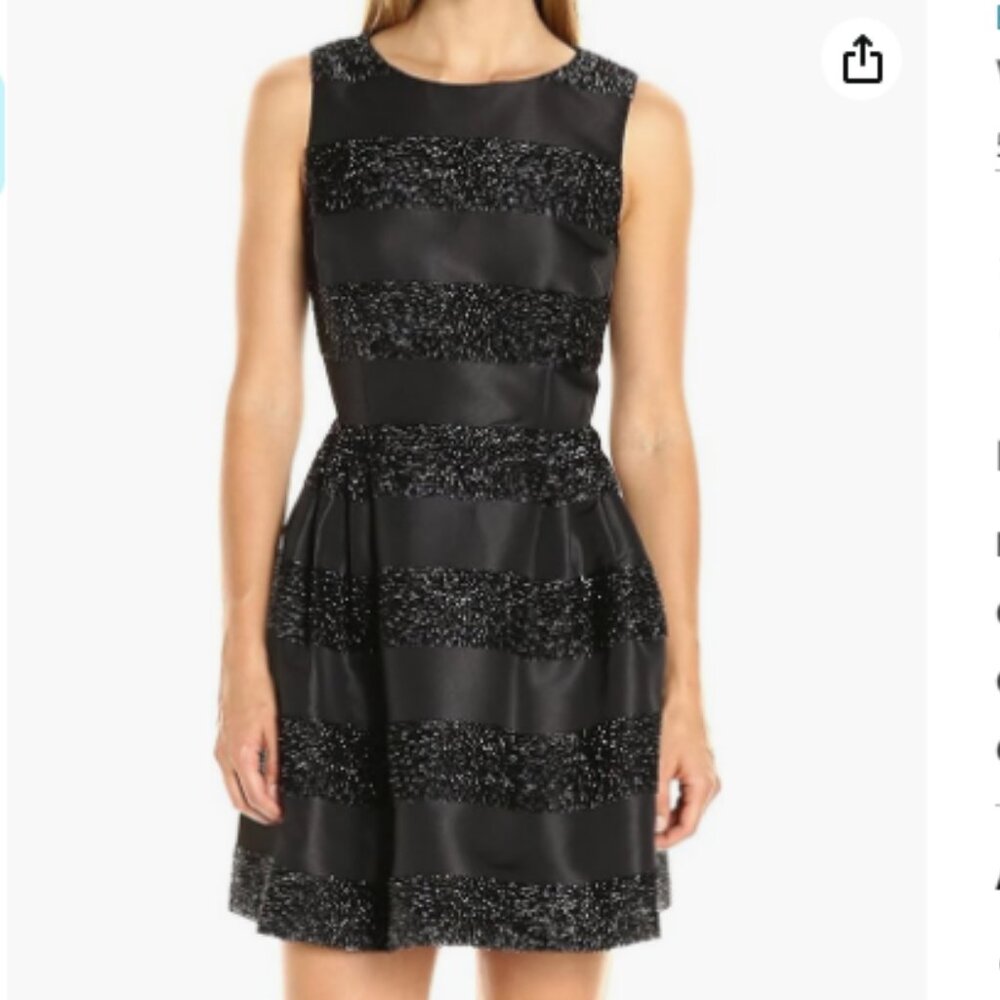 Nwt Cece Fit Flare Sleeveless Black Cocktail Mini Dress Tinsel Texture Stripe 14